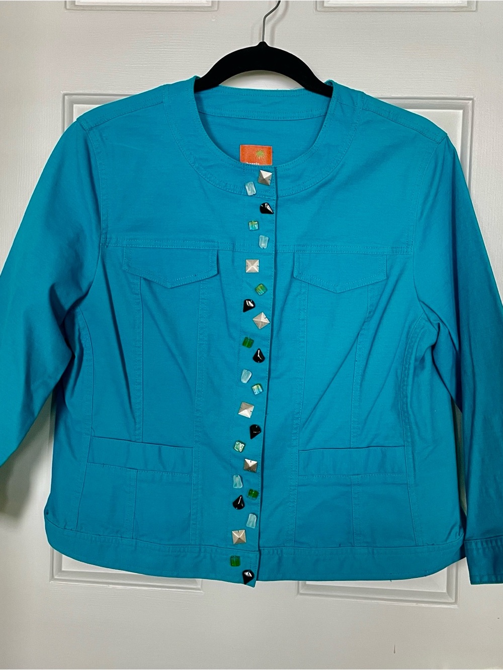 Hearts of Plam Blue with stone accent Women’s Jean Jacket size 12